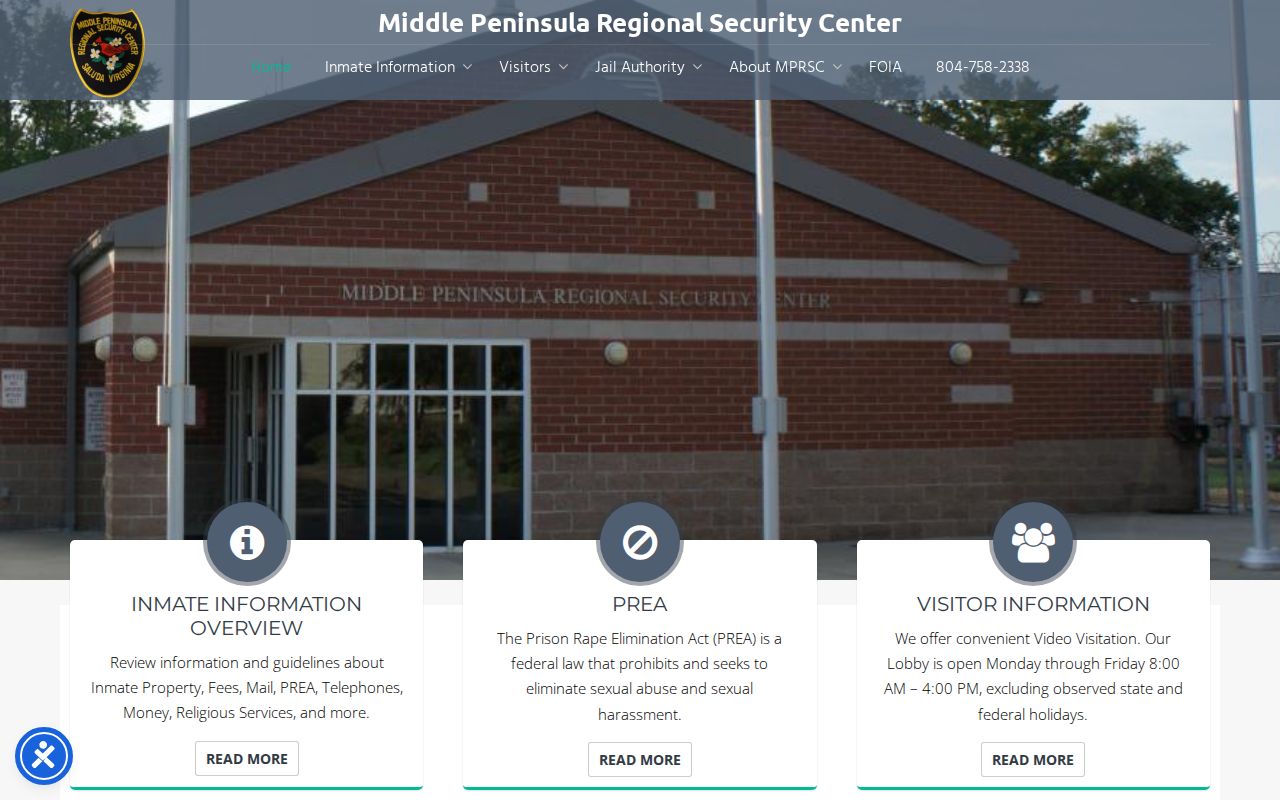 King William County arrest custody route at Middle Peninsula Regional Security Center