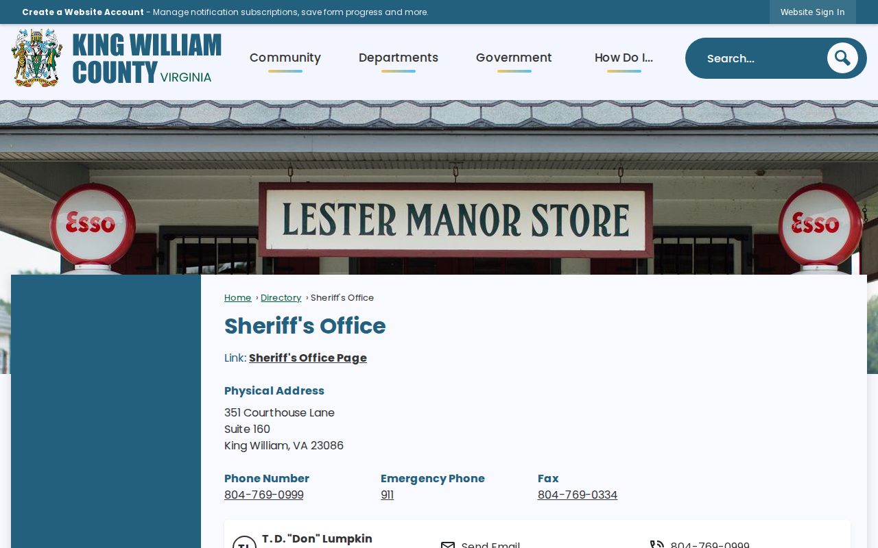 King William County arrest records Sheriff's Office directory
