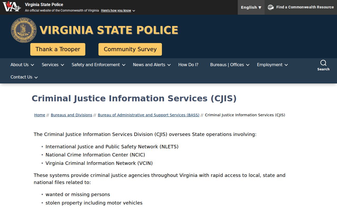 King William County arrest data at Virginia State Police CCRE