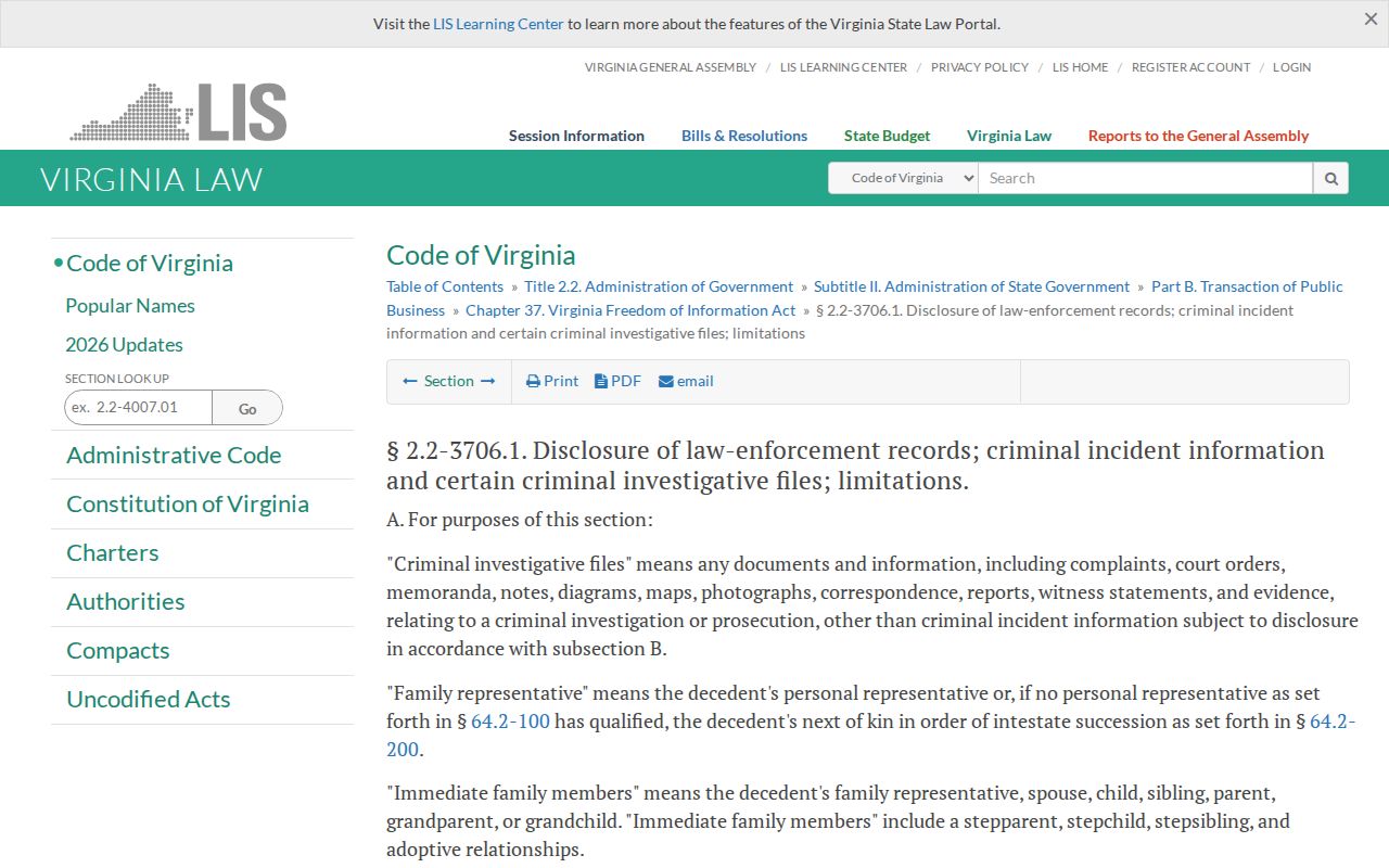 Central Garage law-enforcement records access under Virginia law