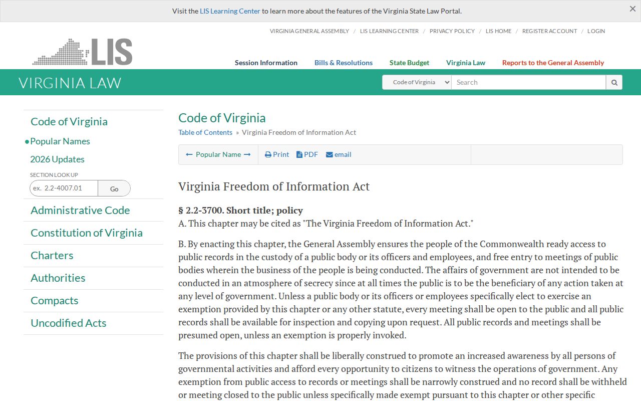 Central Garage record access through the Virginia Freedom of Information Act
