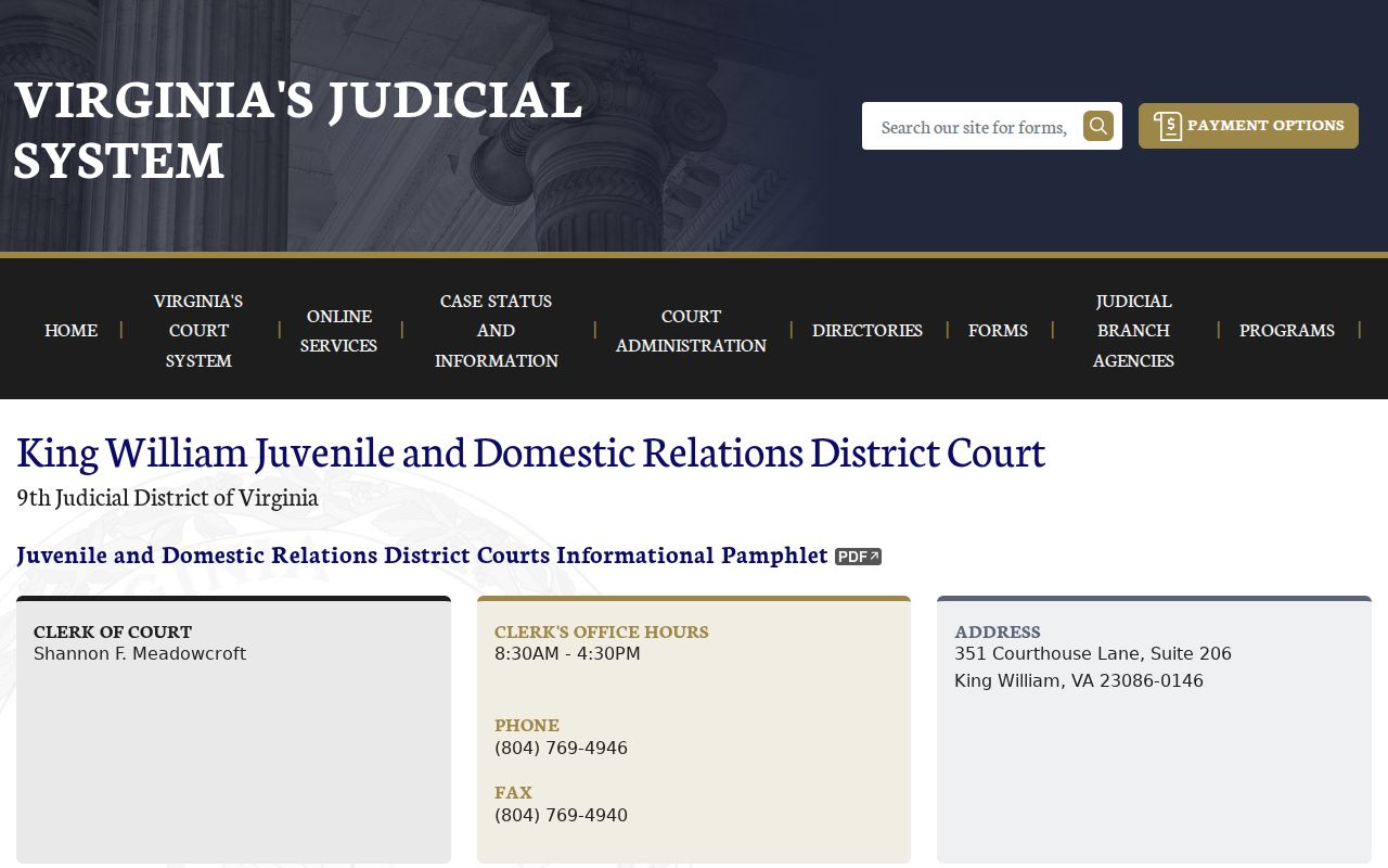 King William County criminal court case records at the JDR Court