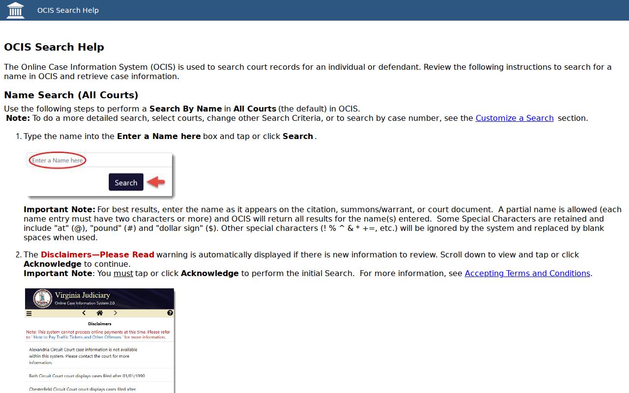 King William County court case lookup with OCIS search help