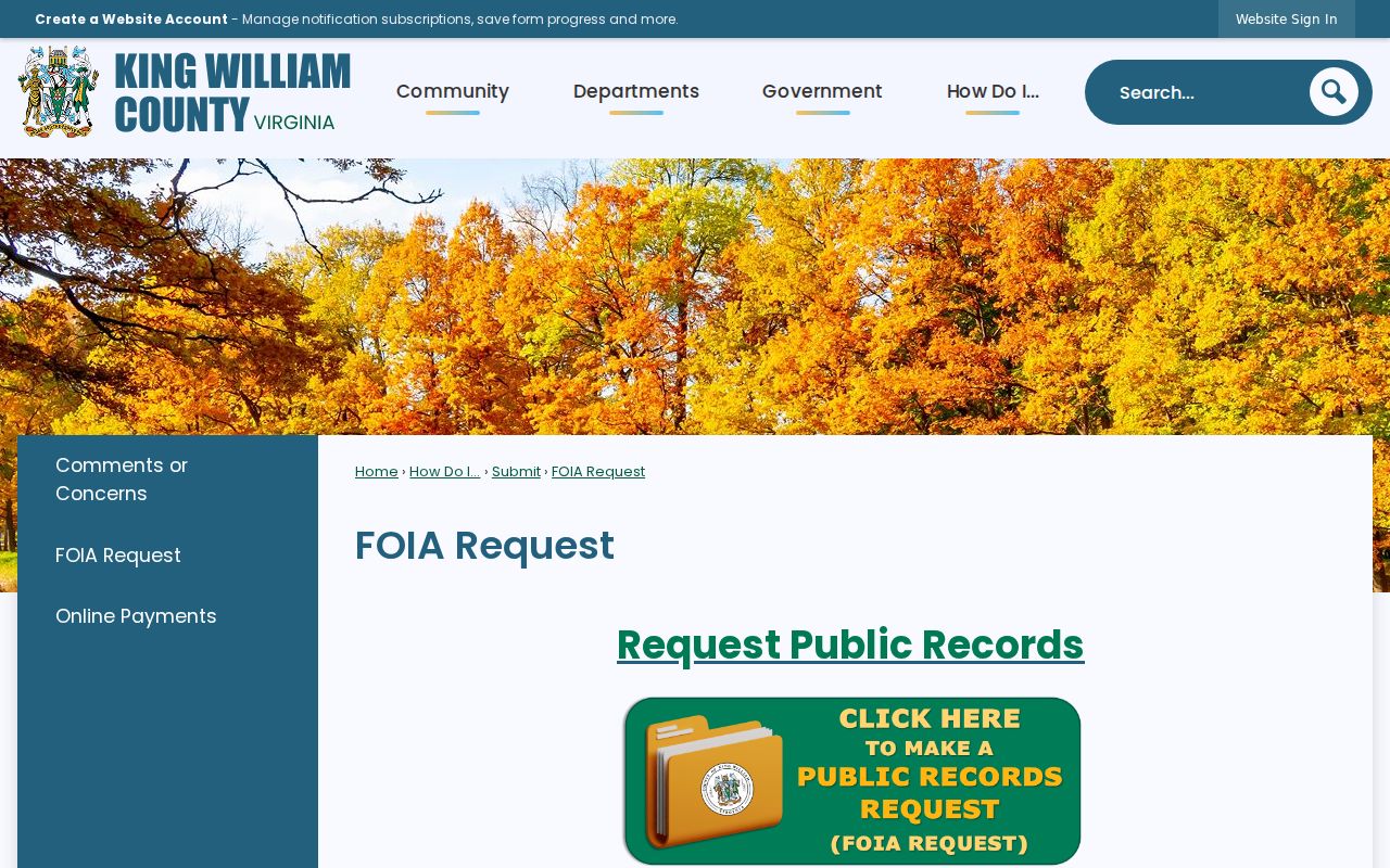 King William County online FOIA request portal