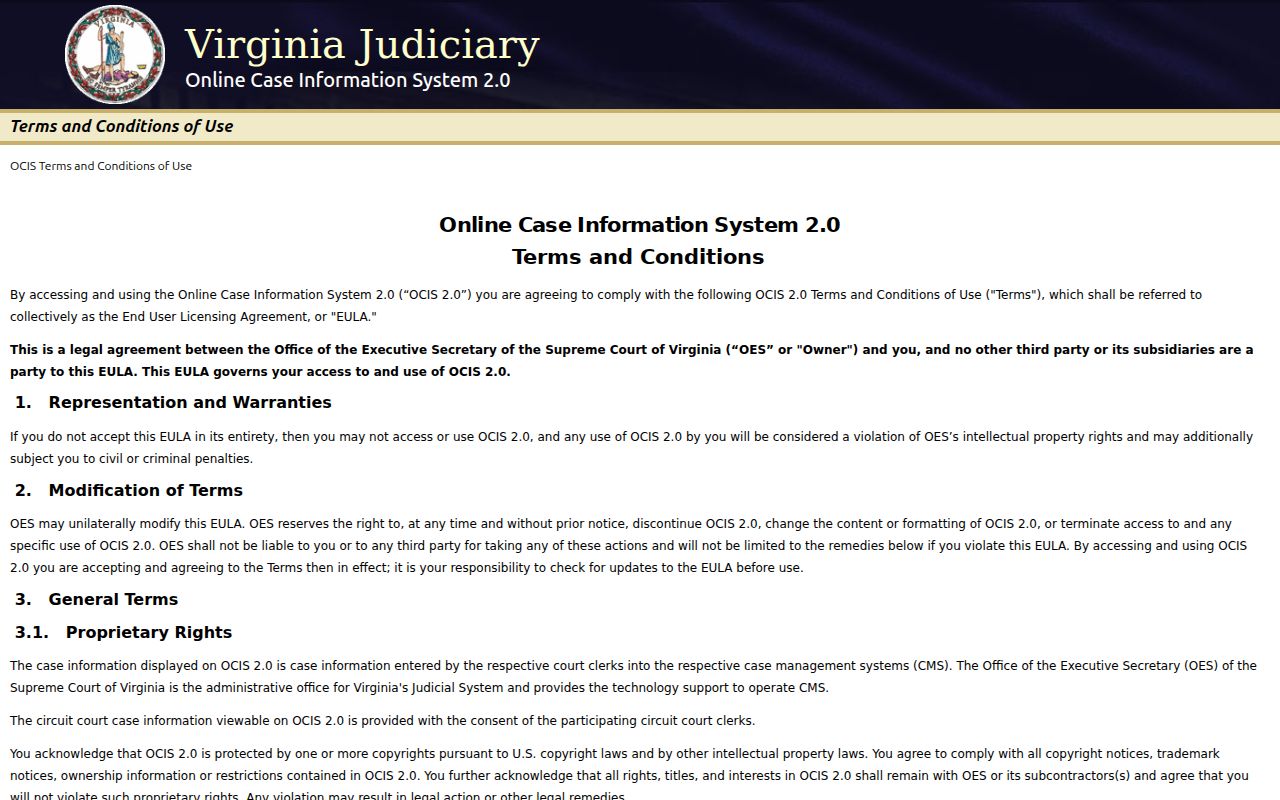 Virginia Judiciary OCIS 2.0 statewide case search
