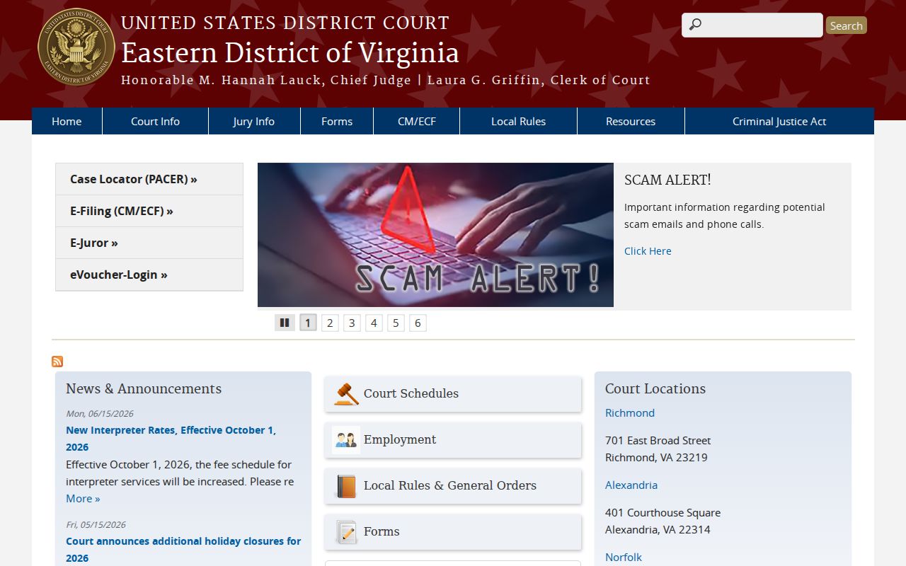 King William criminal records Eastern District of Virginia interface