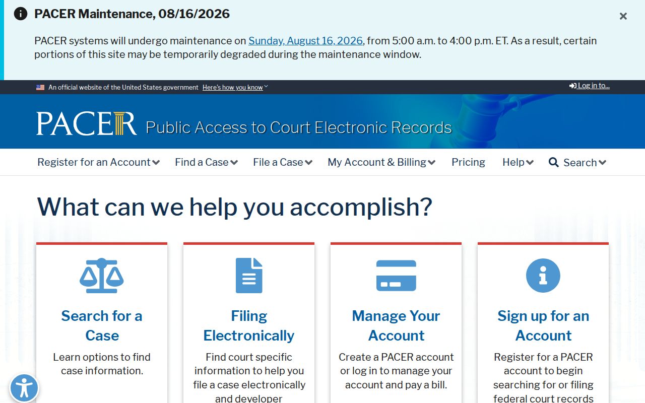 King William criminal record PACER federal case interface
