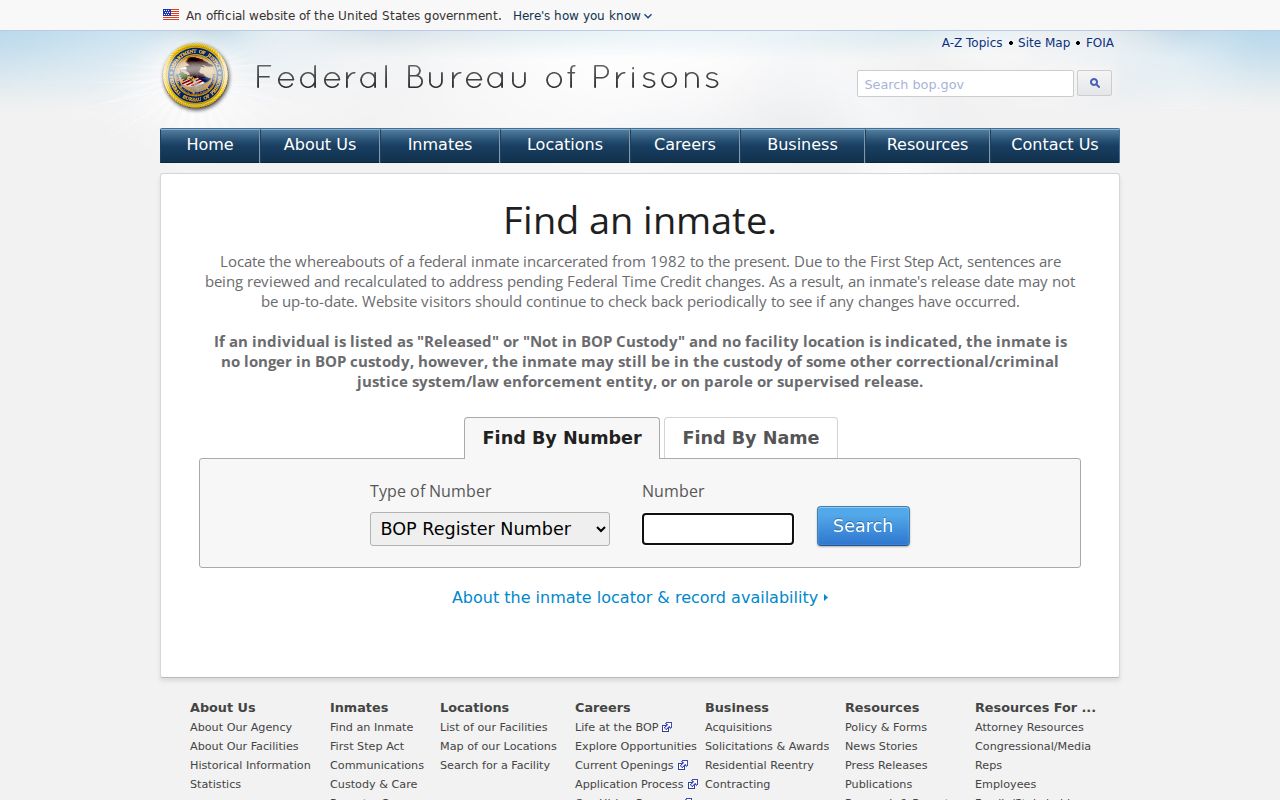 King William criminal history federal prison locator interface