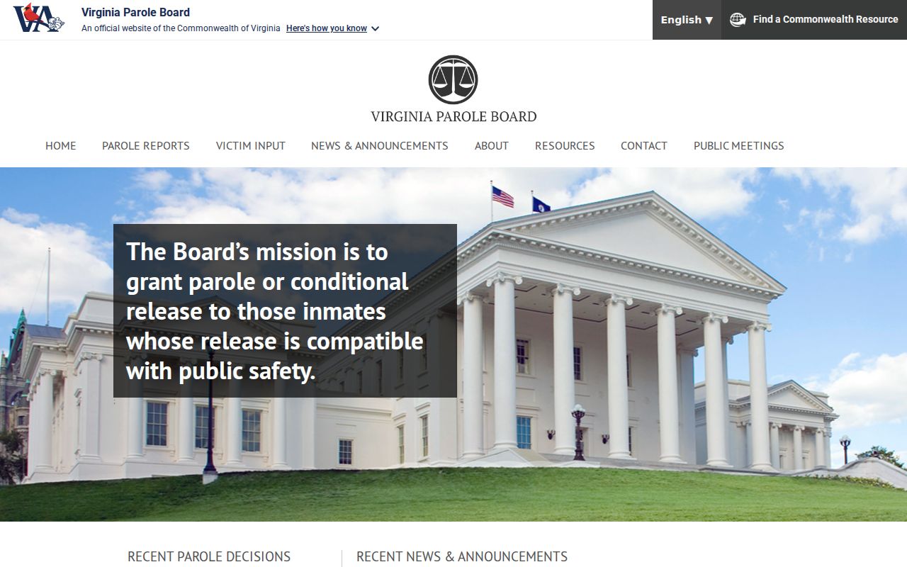 King William criminal records Virginia Parole Board interface