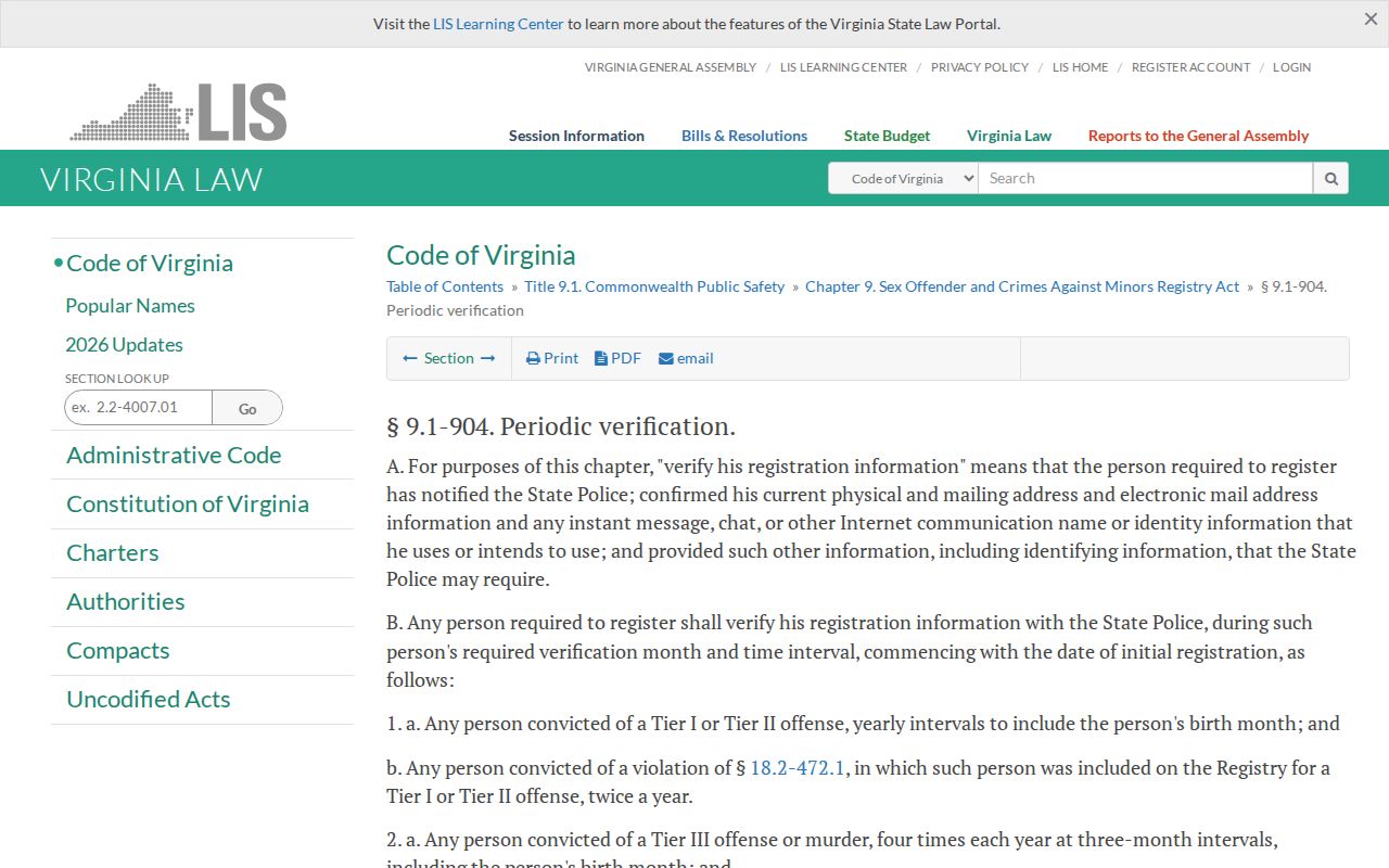 King William County sex offender registry verification statute interface