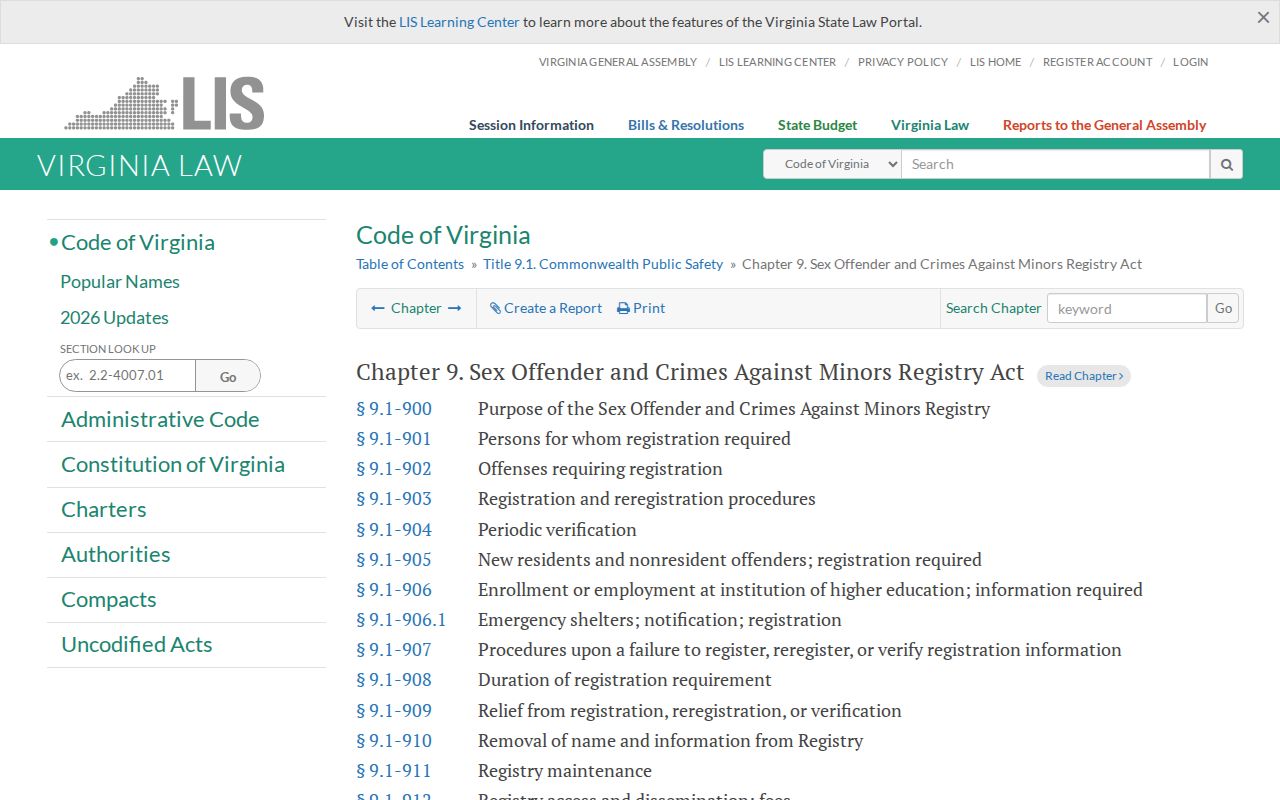 King William County sex offender registry act blank statute interface